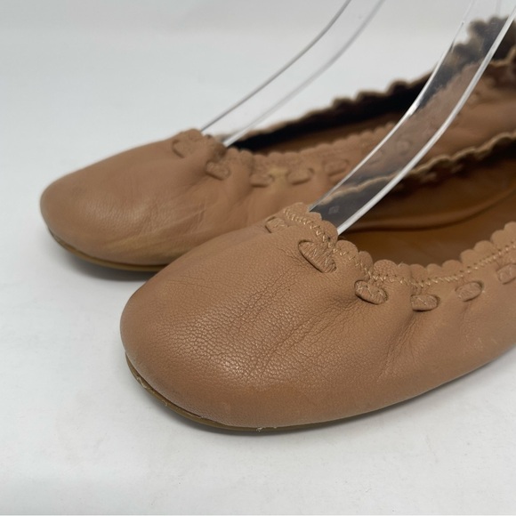 See by Chloe Jane Biscotti Nude Scalloped Leather Ballet Flats - Picture 4 of 8